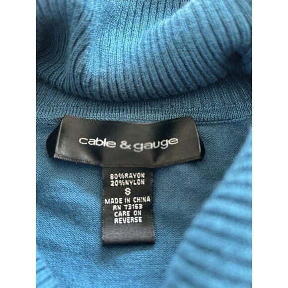 Cable & Gauge Wide Rib Cowl 3/4 Sleeve Knit Sweater Deep Teal Sz S - Picture 5 of 7